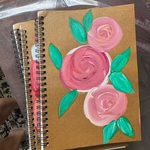 Hand Painted Floral Notebook with Pink Roses